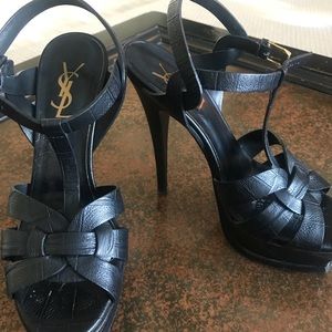 YSL Tribute Black croc leather high heel